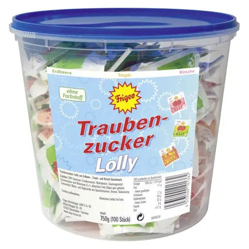 Frigeo Traubenzucker Lolly 100 Stück in der Dose