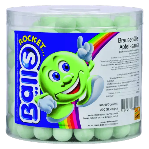 Rocket Balls Brausebälle Apfel 200 Stück in der Dose