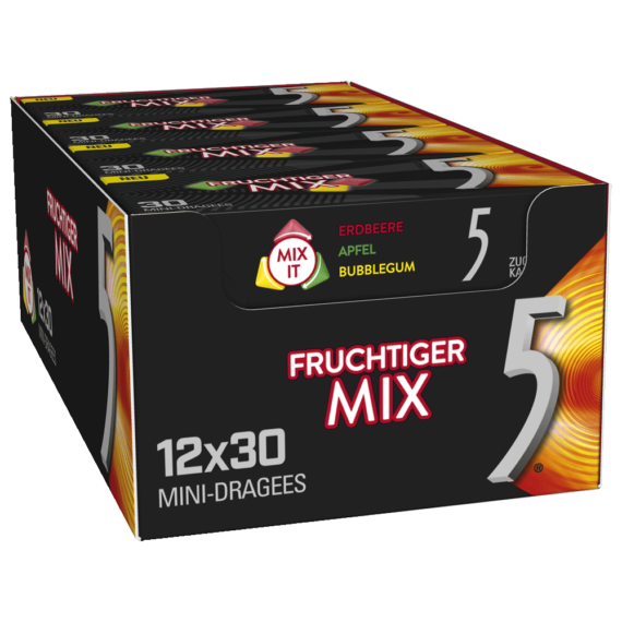 5 Gum<br> Fruchtiger Mix<br> 12x30 Dragees<br>