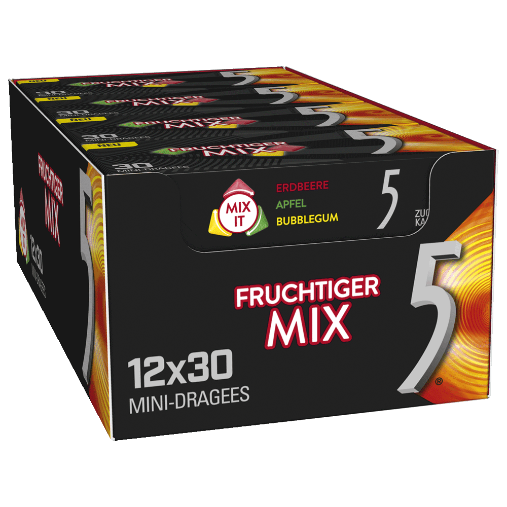 5 Gum<br> Fruchtiger Mix<br> 12x30 Dragees<br>