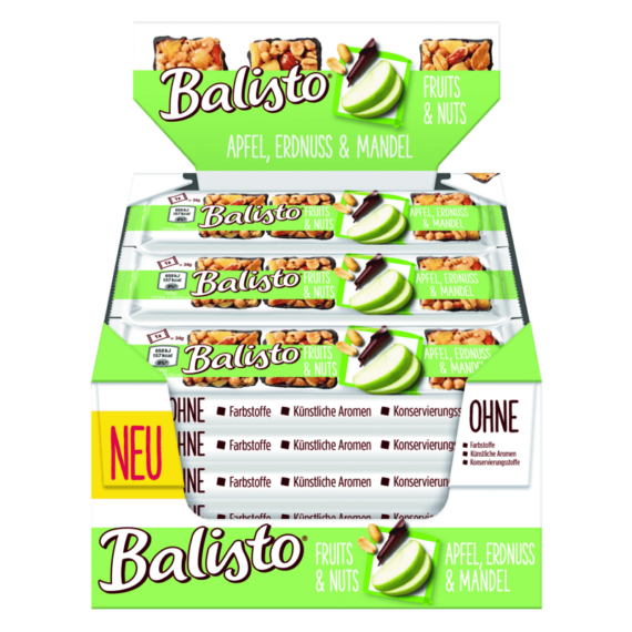 Balisto<br>   Fruits&Nuts Apfel Erdnuss Mandel<br>   18x 34g im Karton<br>