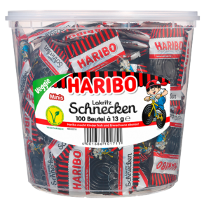 Haribo Lakritz Schnecken 100 Minibeutel Dose