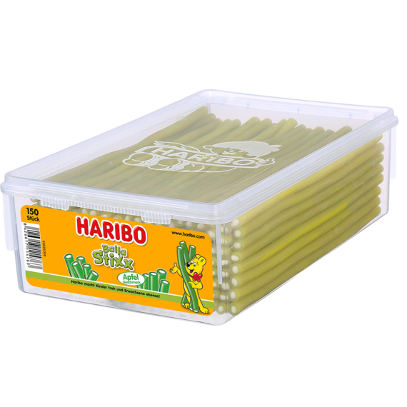 Haribo<br>  Balla Stixx Apfel sauer<br>  150 Stück in der Dose<br>